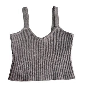 Forever 21 Gray Knit Crop‎ Tank Top Sleeveless Ribbed Casual Small Festival